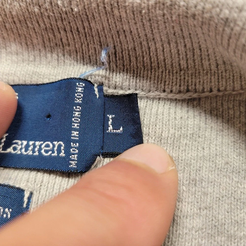 Polo Ralph Lauren Knit Polo Shirt Men Large Gray Pima Cotton Long Sleeve Vintage